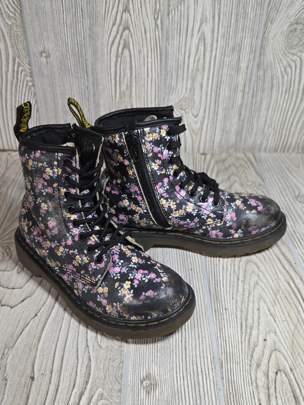 Dr. Martens 1460 Mini Tydee Black Meadow Floral Combat Boots Kids Size 13
